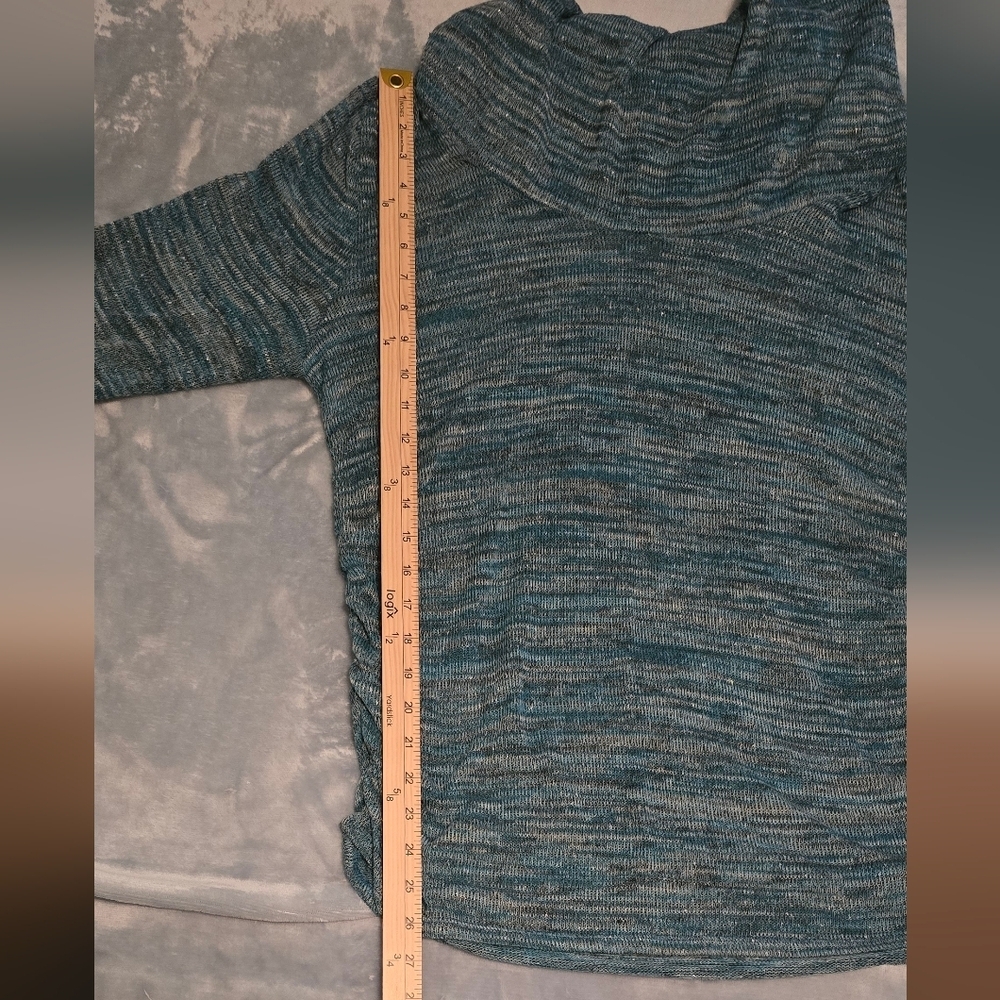 89th & Madison Blue Cowl Neck Lightweight Sweater with 3/4 Sleeves (#16) - Picture 7 of 7